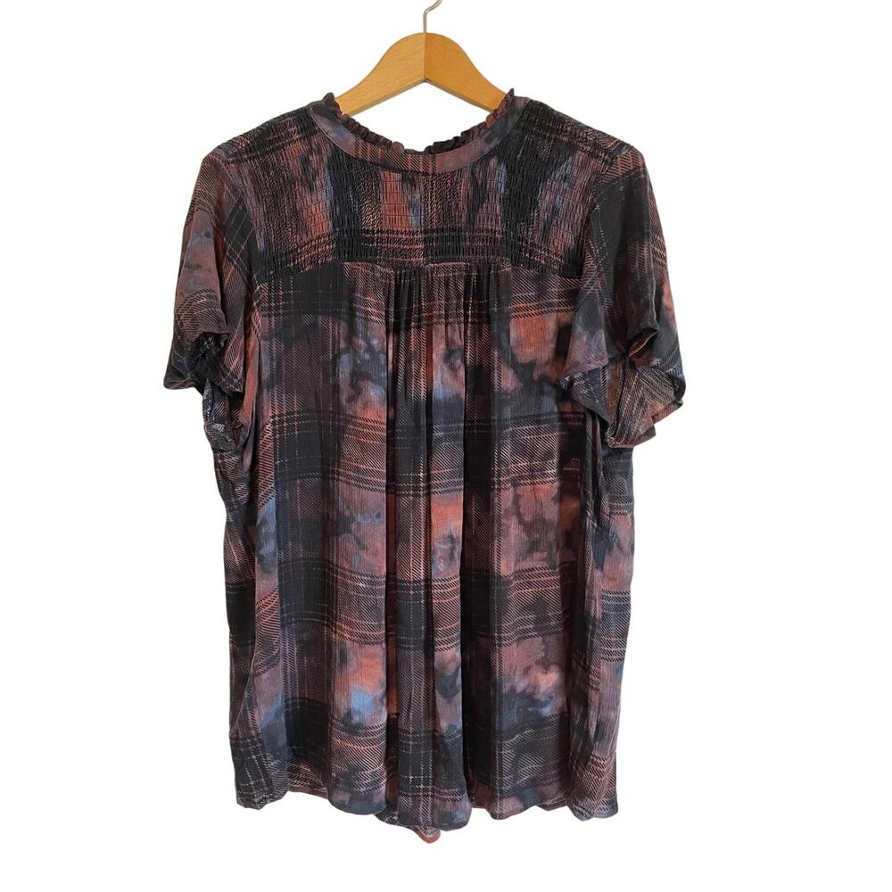Torrid Crinkle Gauze Smocked Flutter Sleeve Top plaid black brown lightweight 1X